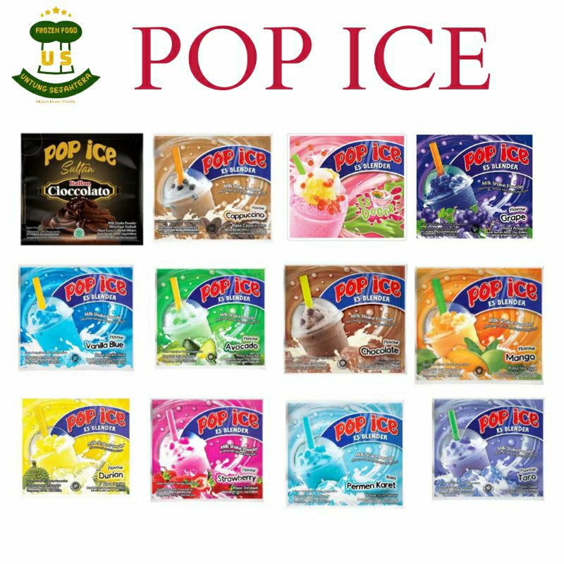 

Pop Ice minuman blender Pop Ice 25 gr Pop ice es blender Serbuk susu pop ice aneka rasa Chocolate Pop Ice Avocado Pop Ice Mangga Pop Ice Anggur Pop Ice Strawberry Pop Ice Rasa Capuccino Pop Ice Rasa Doger Pop Ice Permen Karet