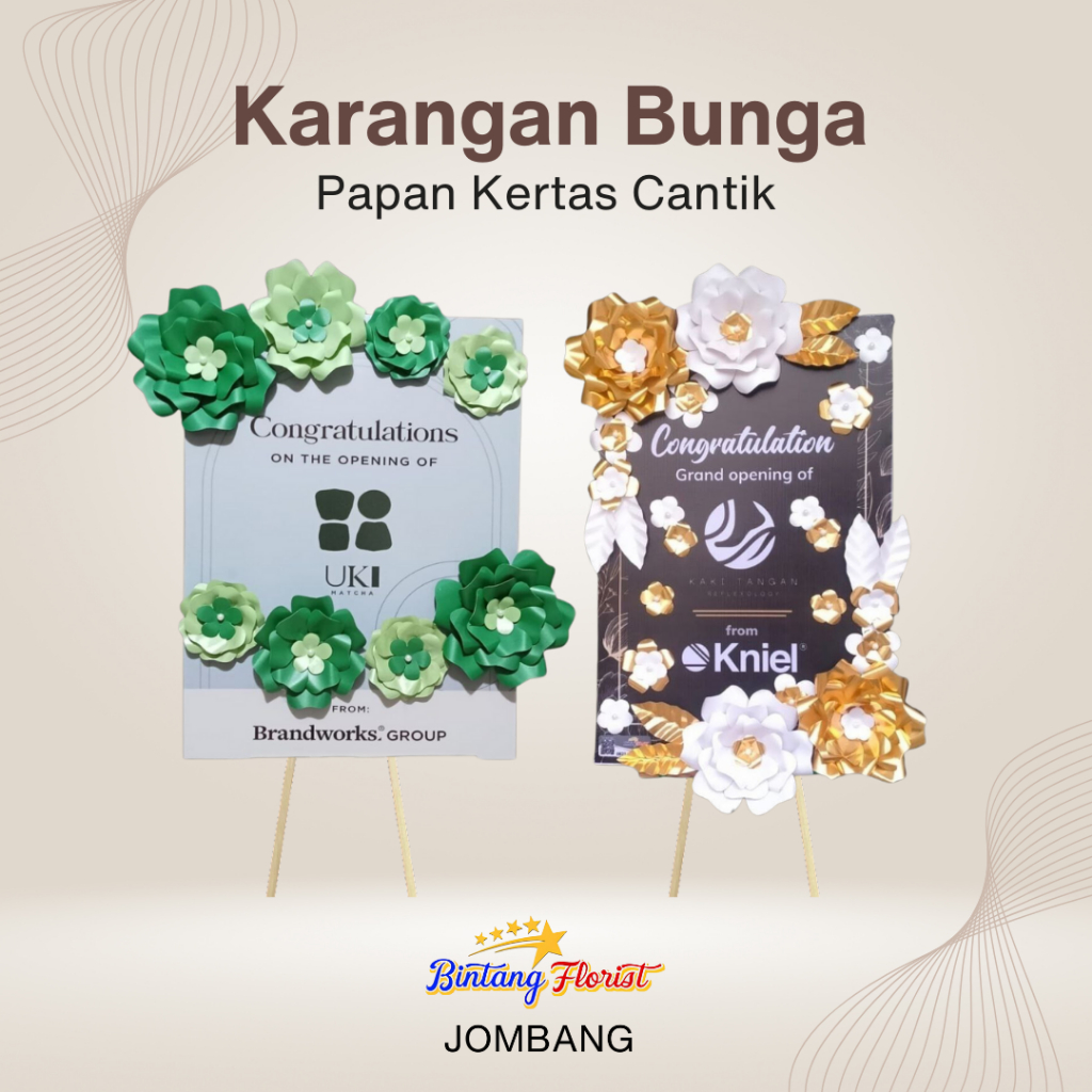 Karangan Bunga Papan Cetak Kertas Minimalis Premium Desain Cantik Bisa Tambah Foto atau Logo