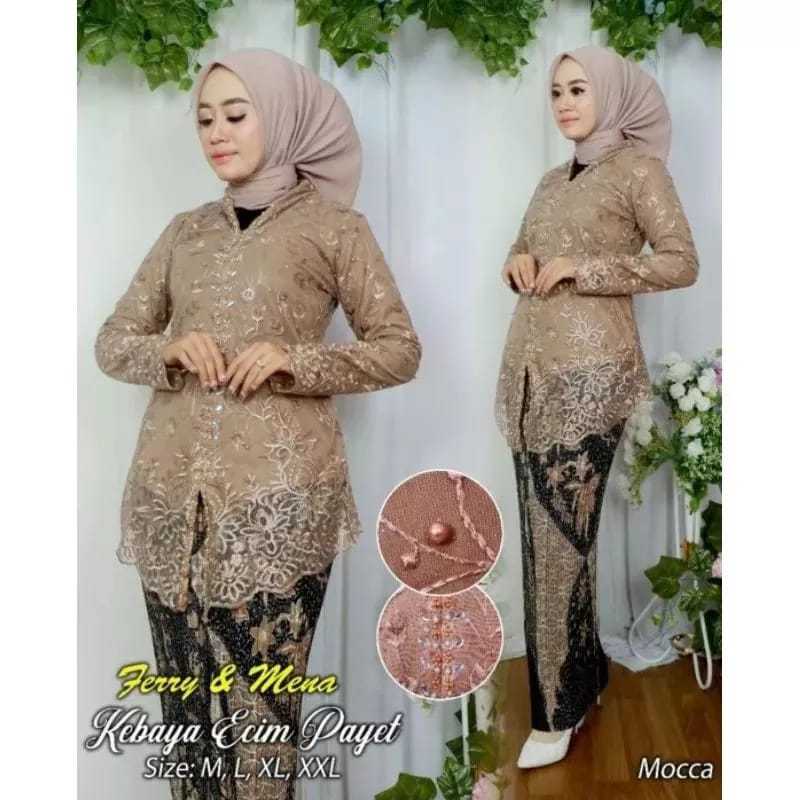 Setelan Kebaya Modern Set Kebaya Encim Payet Mutiara Atasan Kebaya Modern Setelan Kebaya Wisuda Hija
