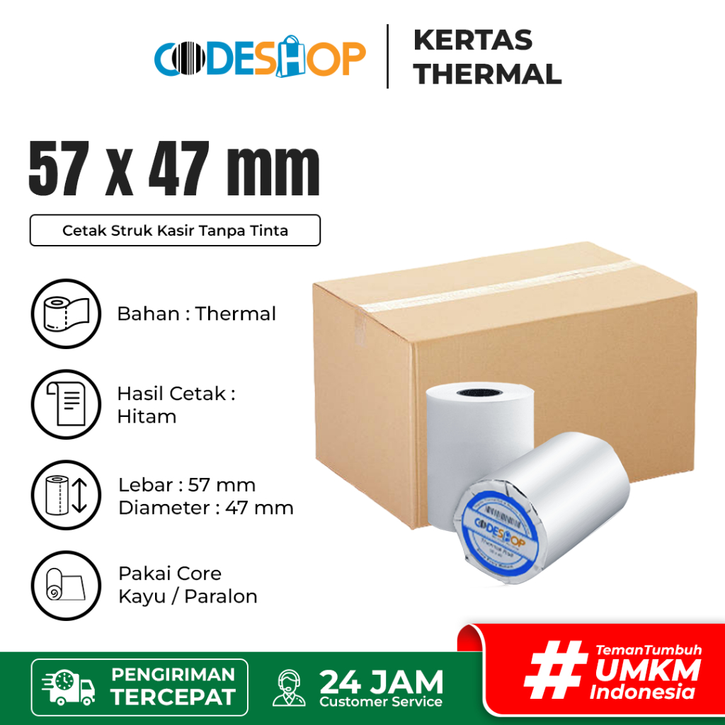 

(1 DUS) Kertas Thermal Codeshop 57 x 47 mm Struk Kasir Printer
