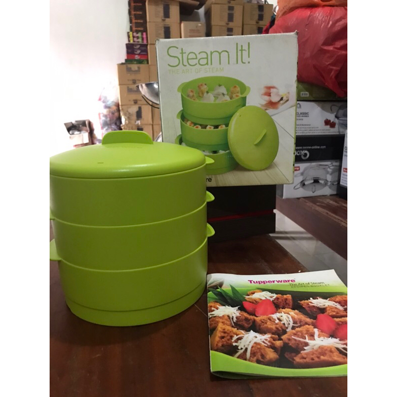 Tupperware steam it 3 layer (hijau dan merah) bonus buku masakan | alat pengukus