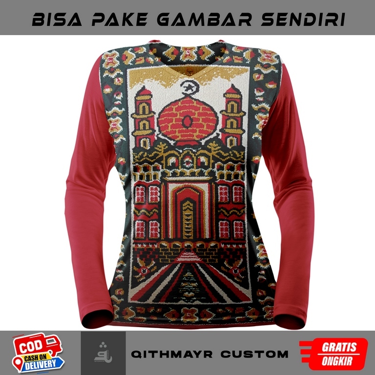 kaos printing karpet masjid wanita / baju jersey wanita motif sajadah merah Fullprint 3D terbaru 202