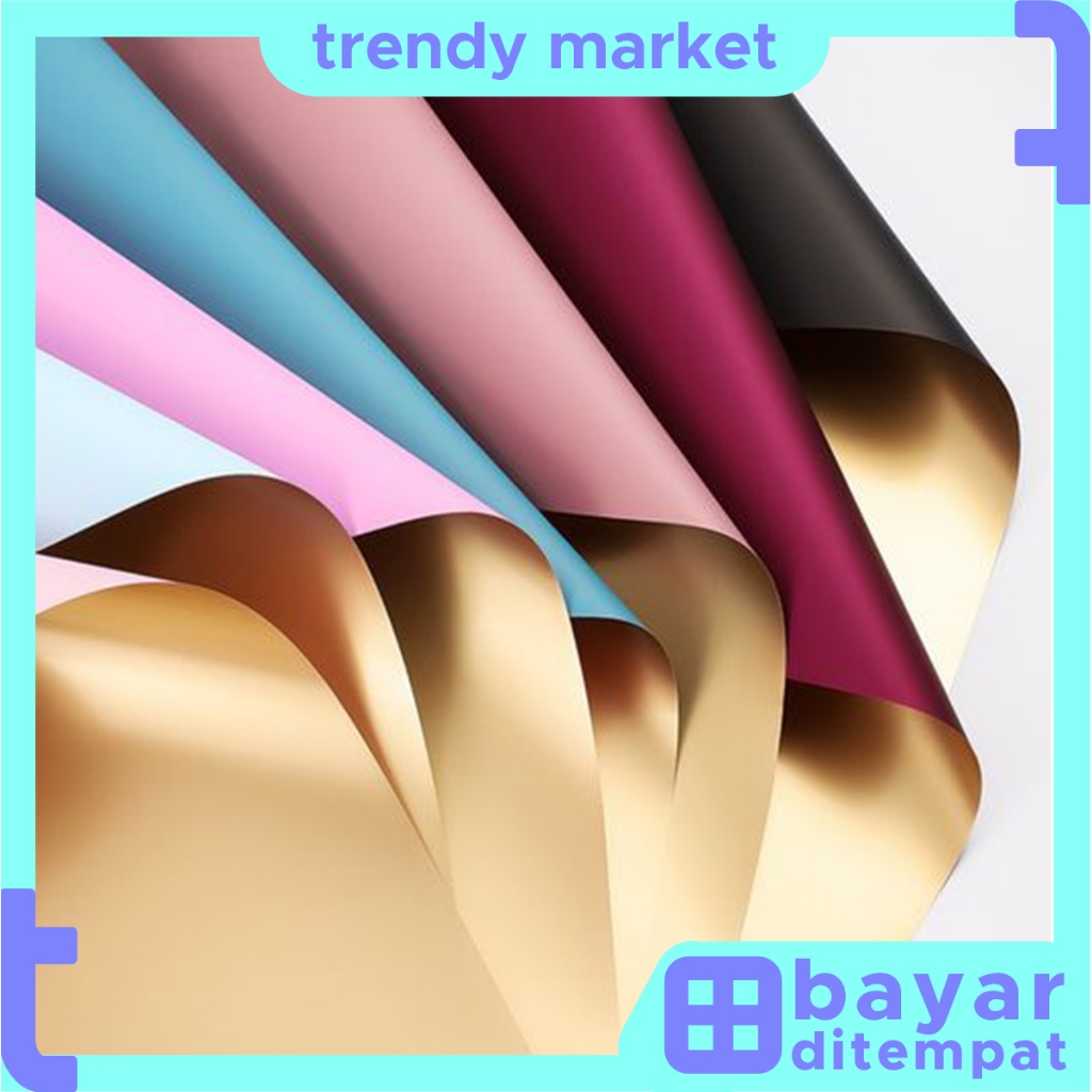 

20 LEMBAR Flower Wrapping Paper Bi Color Gold Emas Cellophane Kertas Buket Bunga KB02
