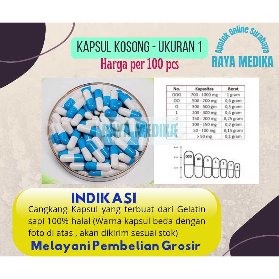 KAPSUL KOSONG UKURAN 1 PER PACK ISI 100 PCS | CANGKANG KAPSUL KOSONG HALAL