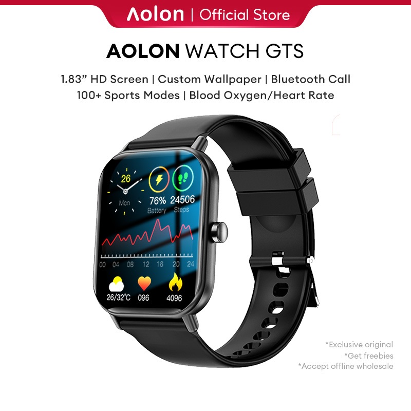 Aolon 2024 New GTS Smart Watch 41mm Original Custom Wallpaper Jam Running Pria Pace Smartwatch 1.83" Full Screen  Fitness Tracker Bluetooth Call Waterproof