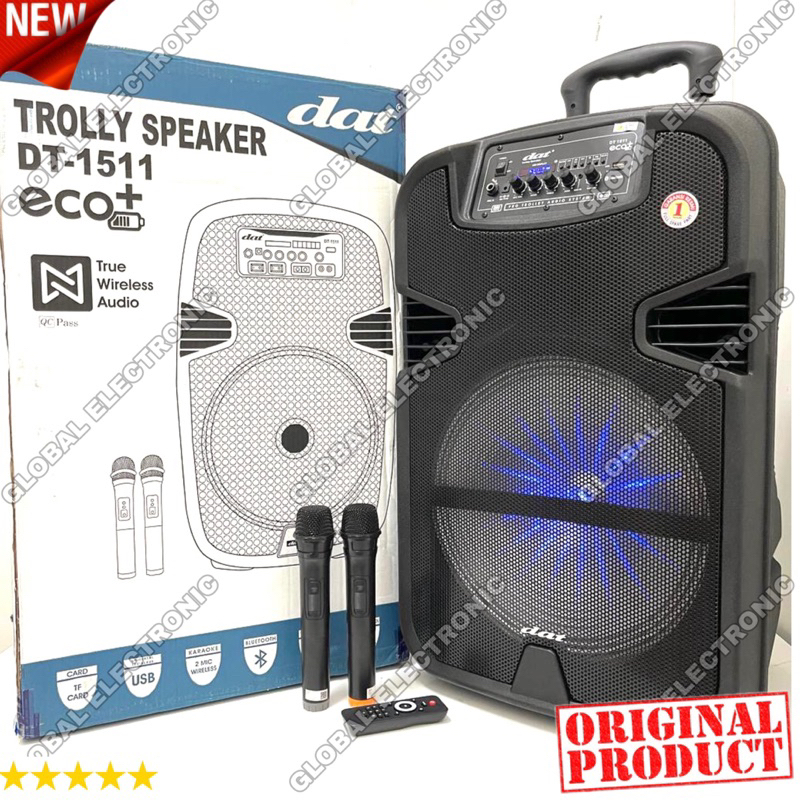 Speaker Portable Dat DT 1511 ECO + Original 15 inch Bluetooth Free 2 Buah Mic DAT DT 1511ECO