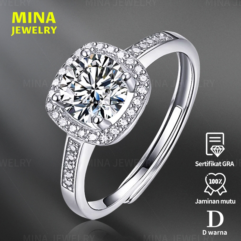 cincin perak wanita 925 asli cincin moissanite / Sertifikat GRA adjustable cincin tunangan 1 Karat c