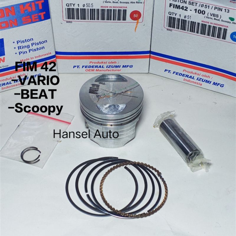 PISTON KIT FIM 42 IZUMI RACING BEAT VARIO BLADE KARBU 50 50.5 51 51.5 51 PEN 13 MM 110 CC
