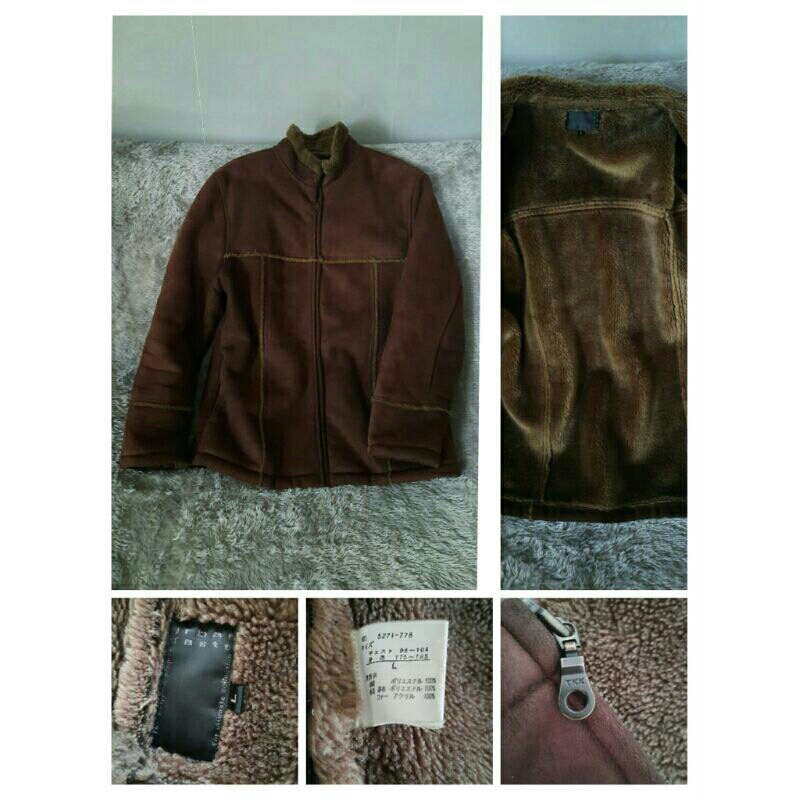 Jaket unisex bahan suede dalaman sherpa beli di LN PL preloved mantan