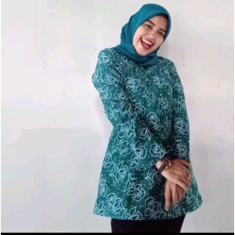 Seragam batik pkk wanita/Baju batik pkk hijau tosca lapis furing murah