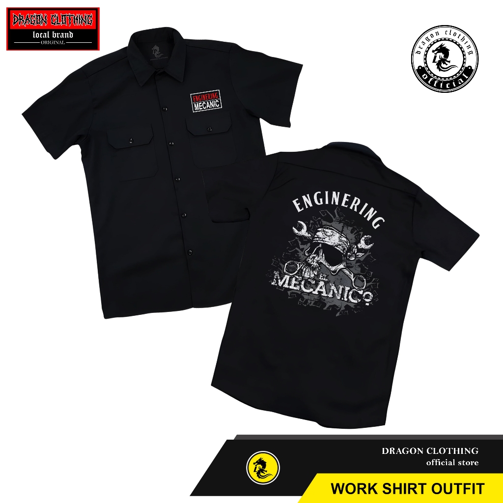 Kemeja Workshirt Pria ENGINERING | Kemeja Mekanik Bengkel 100% Katun | DRAGON CLOTHING