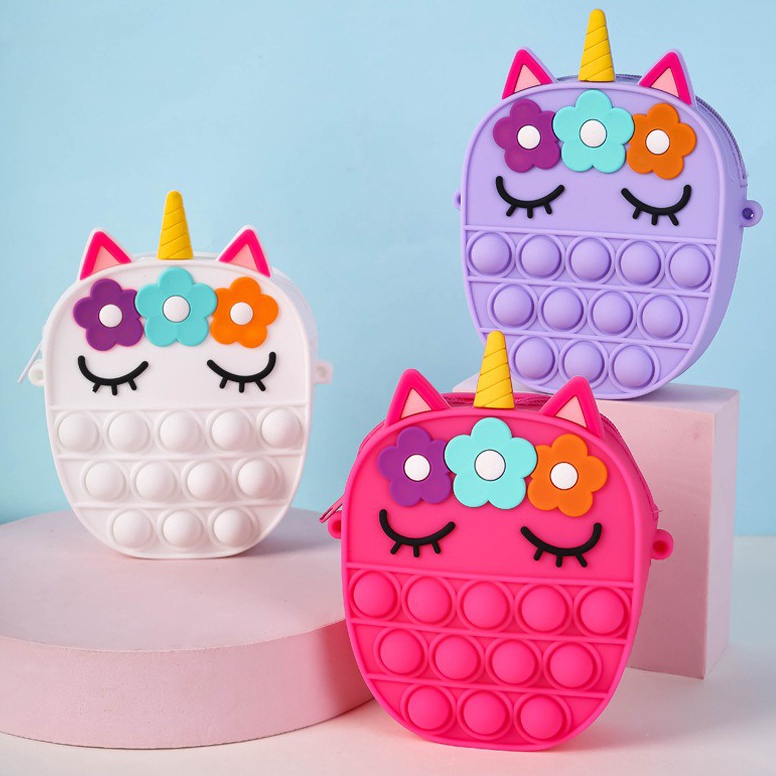 Langsung Checkout FygaleryMedan FYG1442 Tas Selempang Pop It Mini Rubber Motif Unicorn Oval Anak Pop