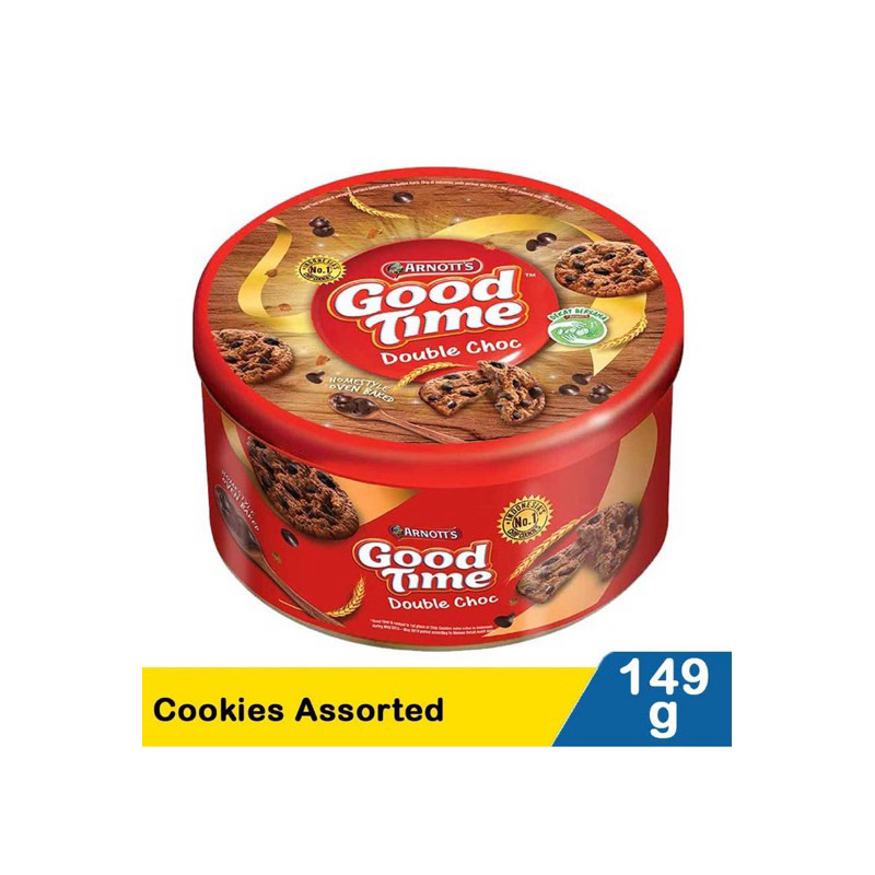 

Arnott Coklat Good Time Double Choc Chocolate chips 149 / 144 gr kue kering cemilan lebaran kaleng snack grosir murah