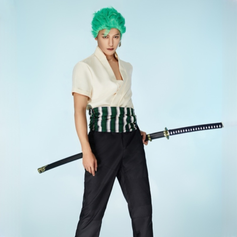 【Rollenz】Ready Roronoa Zoro One Piece Cosplay Costume Anime Kimono Fullset Wig Kostum Zoro Wig Netfl