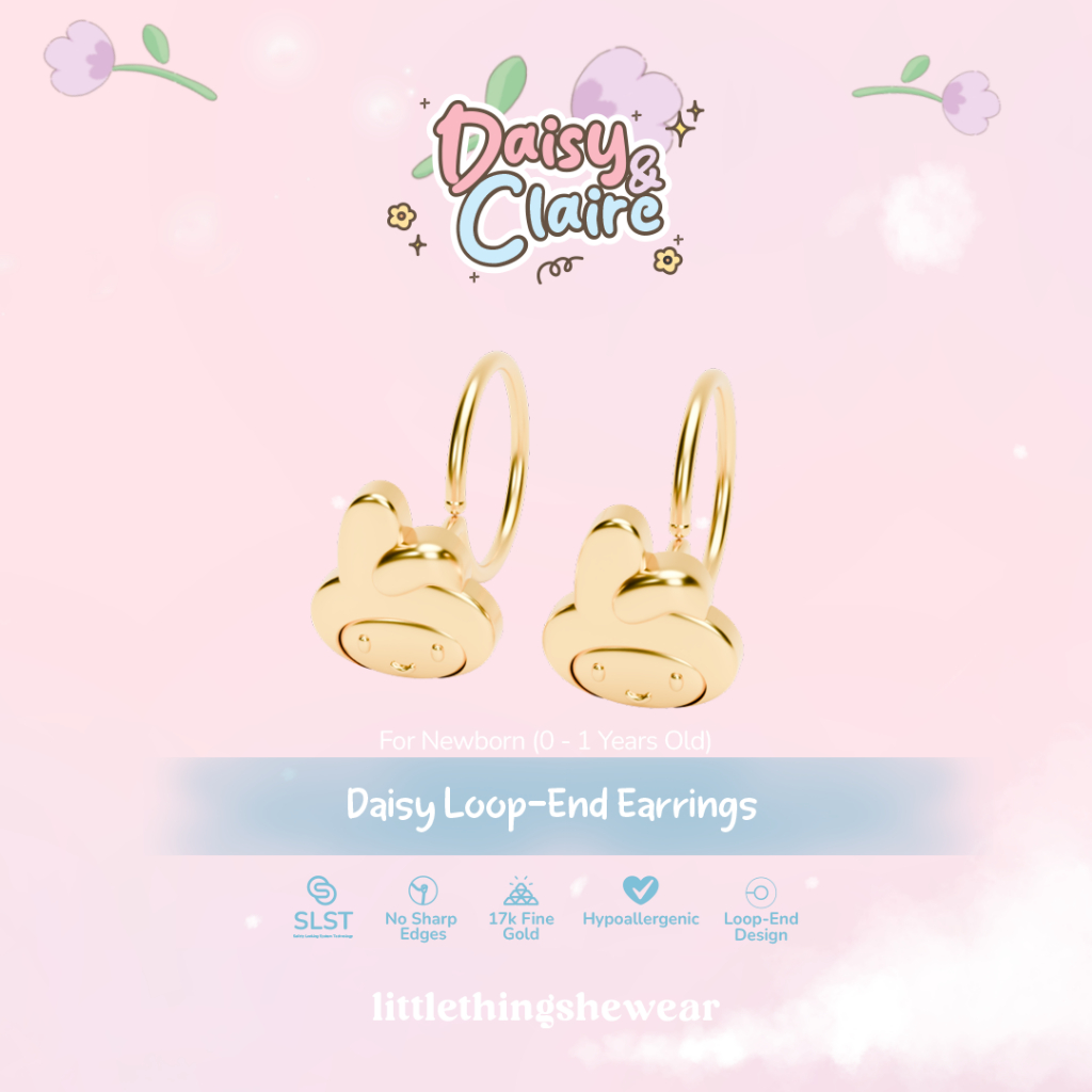 [FREE LM + THR] LITTLETHINGSHEWEAR - Anting Emas Bayi (Newborn) Melody - Loop-End (toge) Baby Daisy 