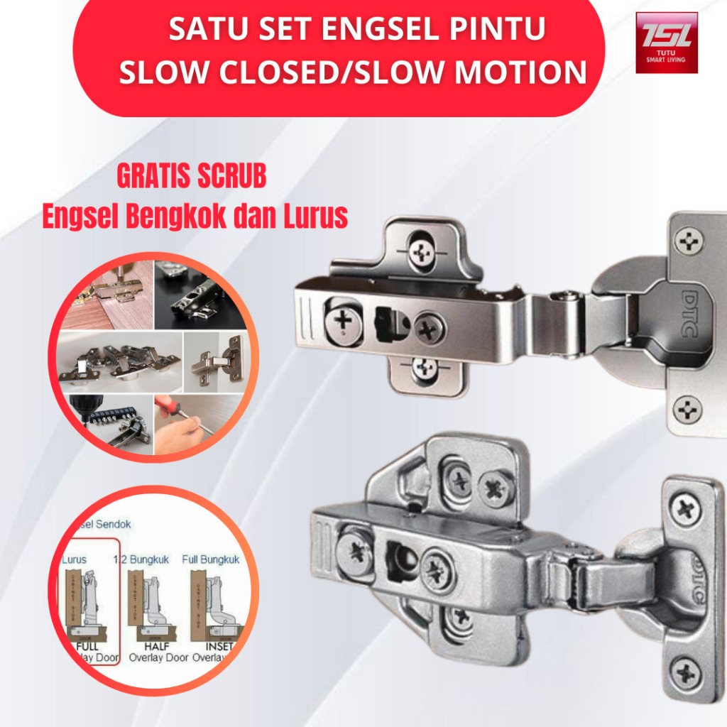 TUTU Satu Set (2 PCS) Engsel Pintu Slow Closed/Slow Motion/Engsel Lemari SH-ABC/ DTC GRATIS SCRUB En