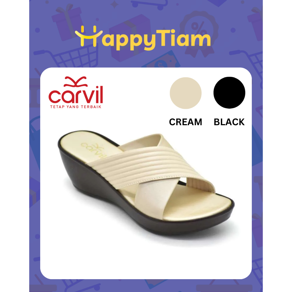 SANDAL WANITA CARVIL AURISTELA 03 CREAM BLACK 36 - 40 ORIGINAL ~ SENDAL CEWEK WEDGES HITAM PUTIH HEE