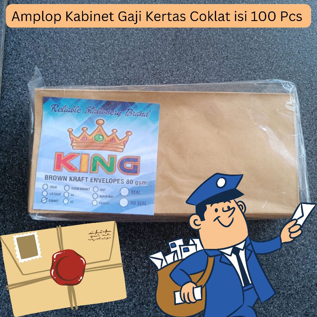 

AMPLOP KERTAS COKLAT KABINET MEREK KING 1 PAK ISI 100PCS