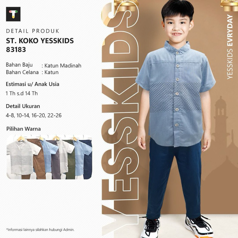 SETELAN KEMEJA KOKO CELANA CHINOS YESS KIDS ANAK TANGGUNG PREMIUM SIZE 5-10 TAHUN