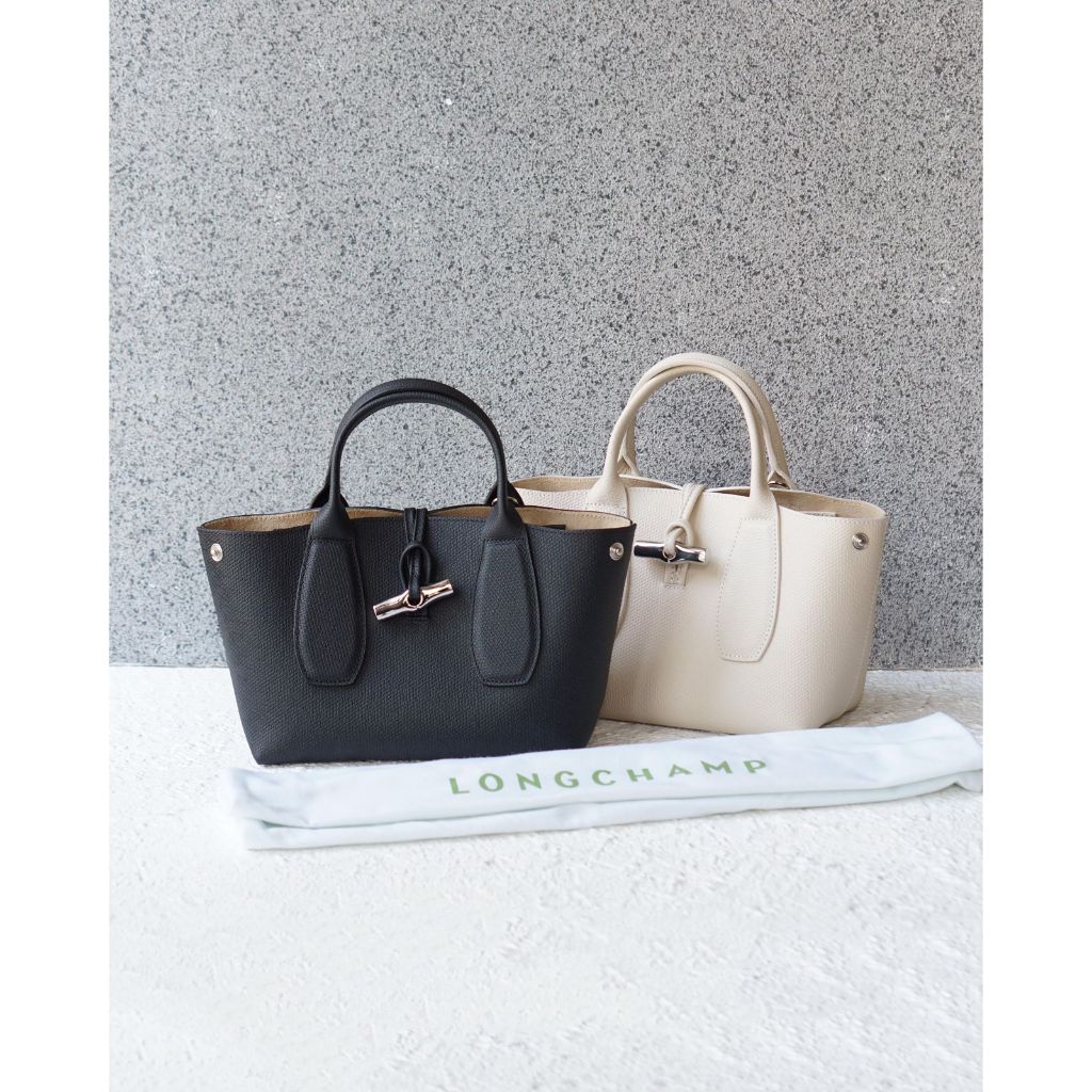 LONGCHAMP roseau top handle bag paper and black