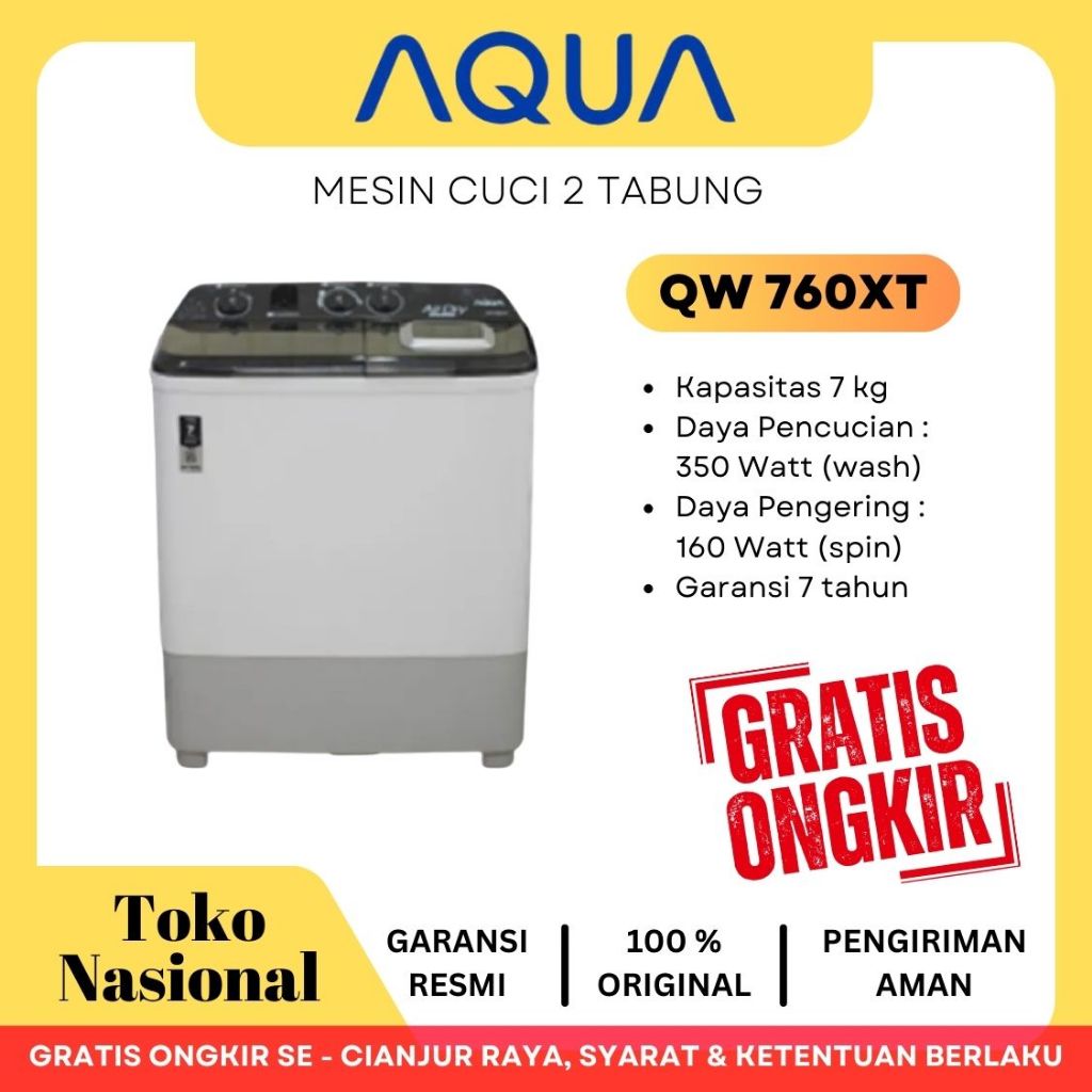 [Cianjur] Mesin Cuci AQUA QW 760XT 2 Tabung 7kg