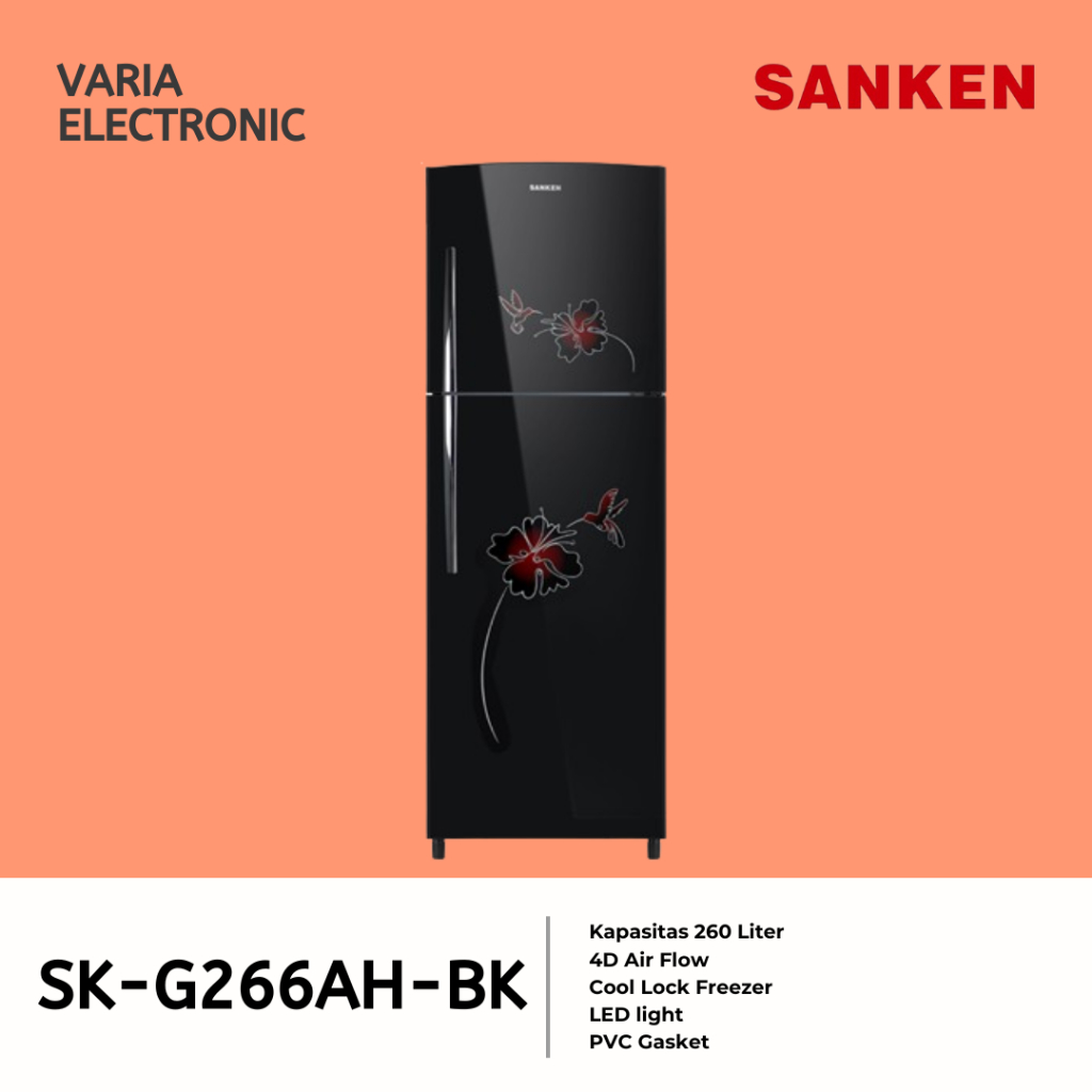 Kulkas 2 Pintu SANKEN SK-G266AH-BK / SKG266AHBK 260 Liter