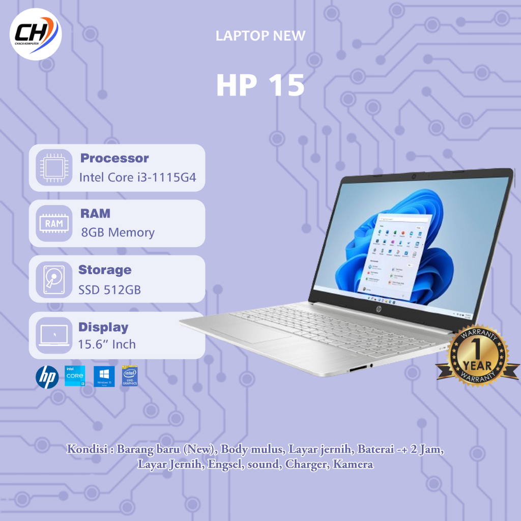 Laptop HP 15 i3-1115G4 New - RAM 8GB SSD 512GB