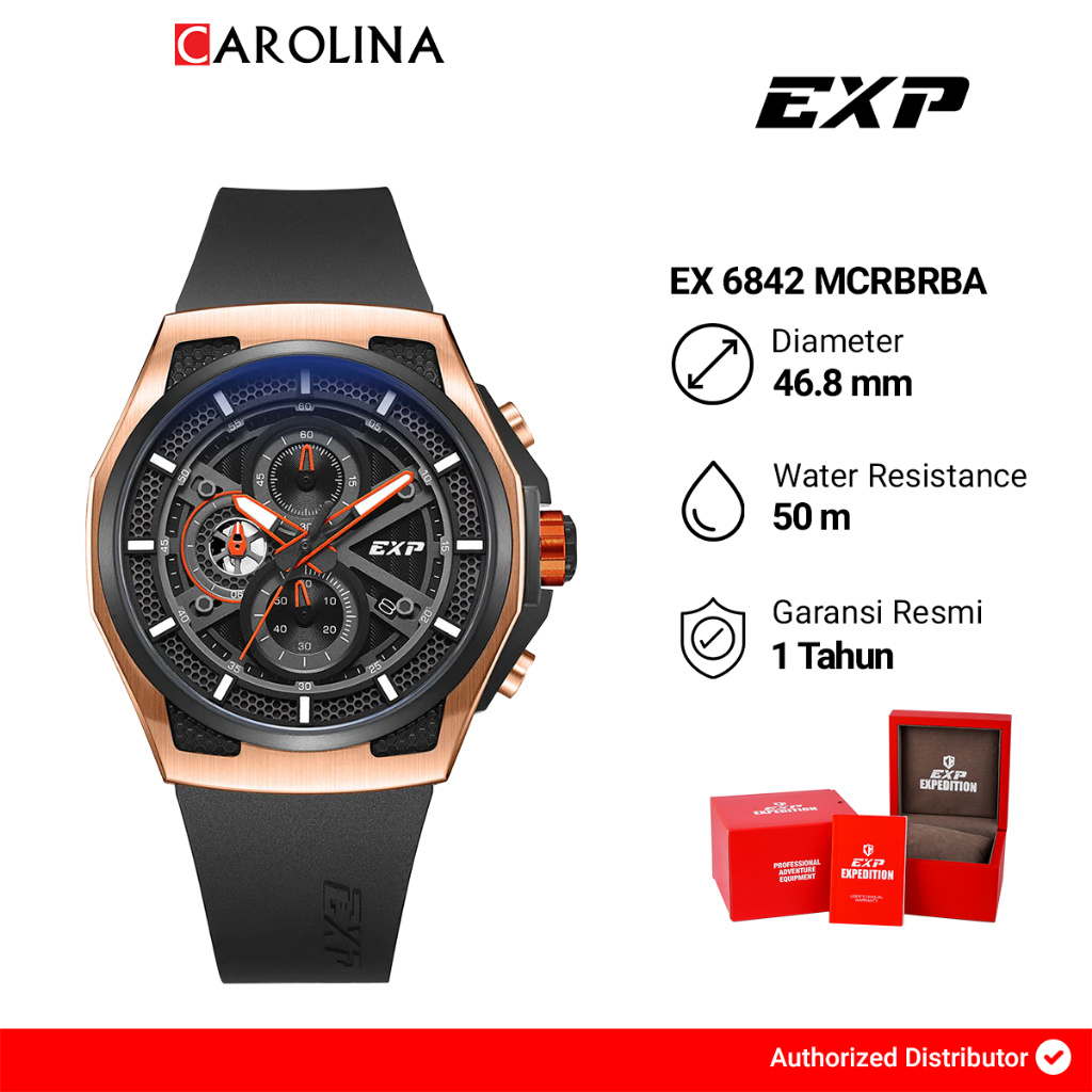 Jam Tangan Pria Expedition Exp Chronograph EX 6842 MCRBRBA Black Dial Black Rubber Strap