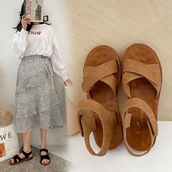 Sandal Wanita Wedges Riska Korean Style Tali Flat selop Kekinian