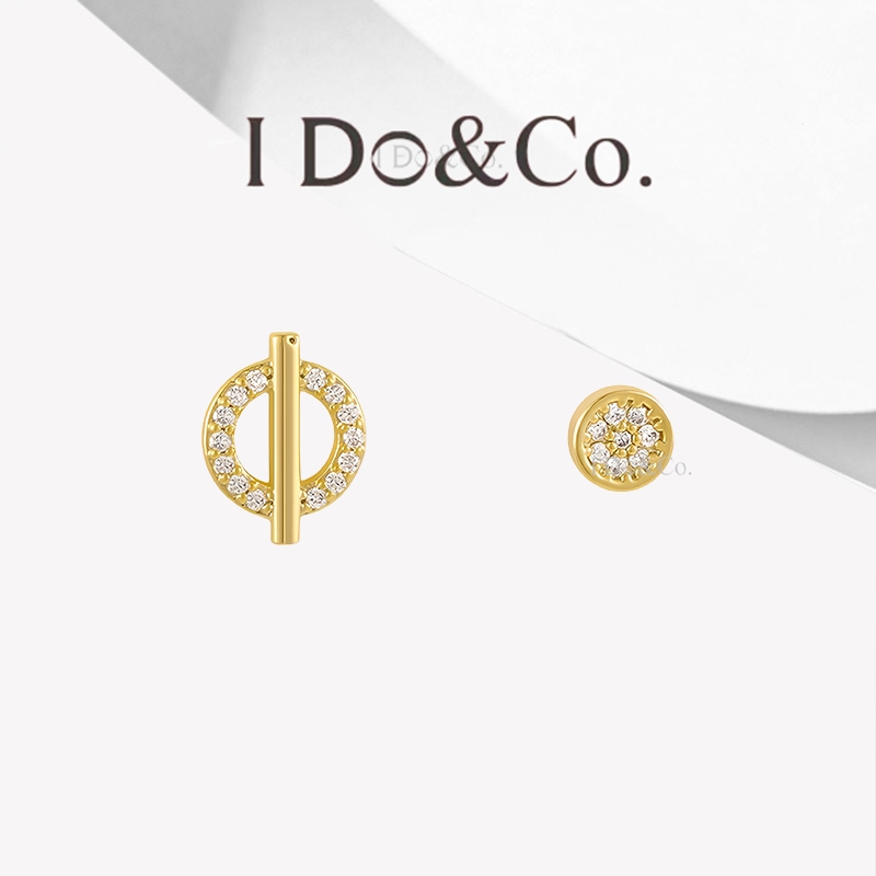 I Do&Co. Anting Moissanite Asimetris Emas Mawar 17K, Anting Piercing Wanita, Anting Korea