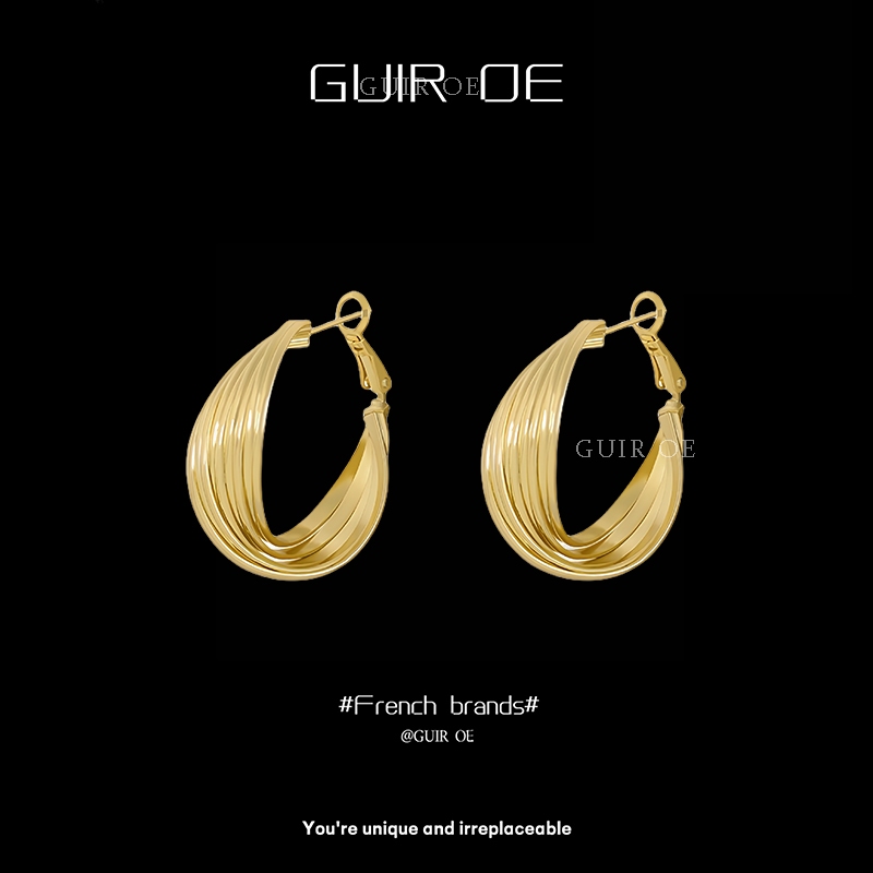 Anting Hoop Wanita, Anting Wanita, Anting Mawar Emas,Emas 17K, GUIR OE
