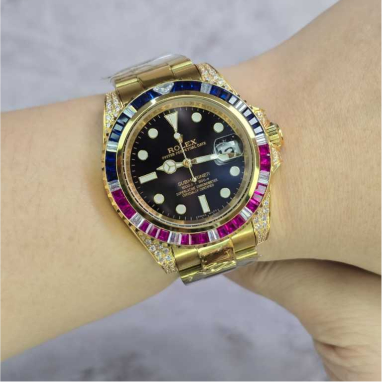 [ JAM ROLEX ] JAM ROLEX SUBMARINER DIAMOND AUTOMATIC TALI RANTAI STAINLESS GOLD - Jam Tangan Rolex P