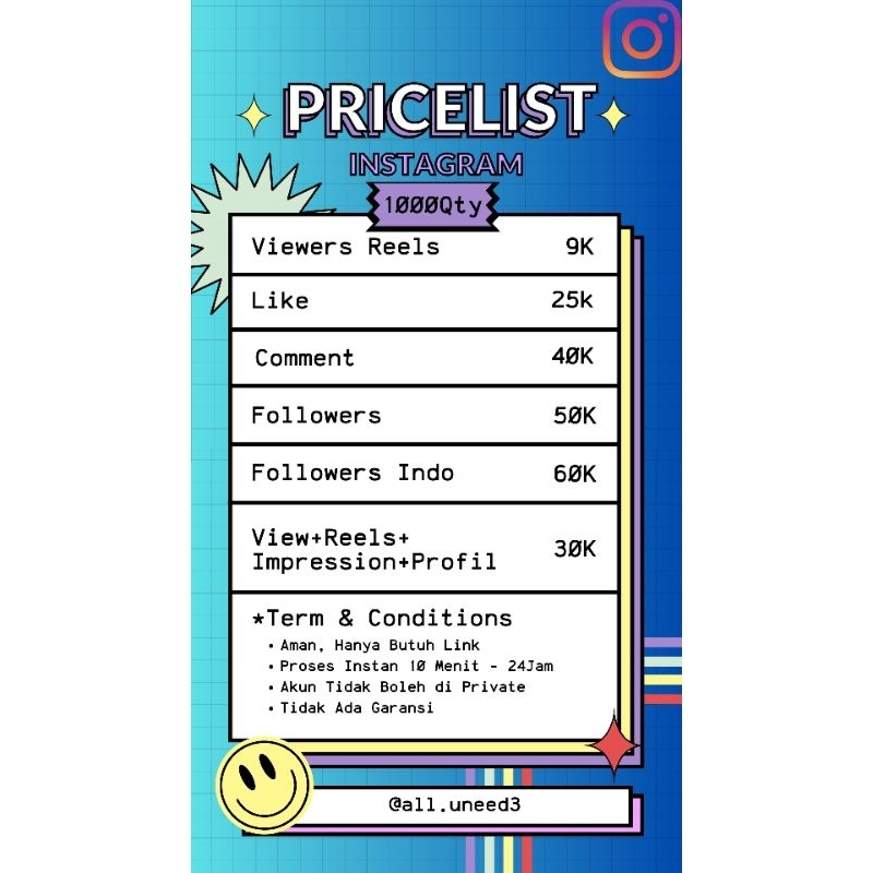 Keperluan Instagram Kelipatan 1000  (Followers/Like/View/Comment)
