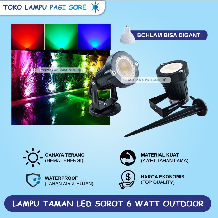 Lampu Taman Sorot LED Warna Merah, Biru, Hijau Dan RGB Bohlam MR16 Bisa Diganti