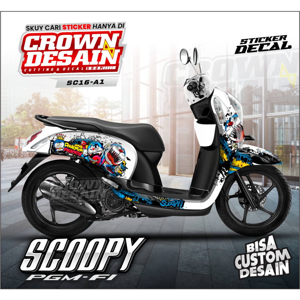 DECAL STIKER FULLBDDY SCOOPY PGM FI MOTIF DORAEMON STIKER DECAL SCOOPY FI 2015 2016 VARIASI CUSTOM K