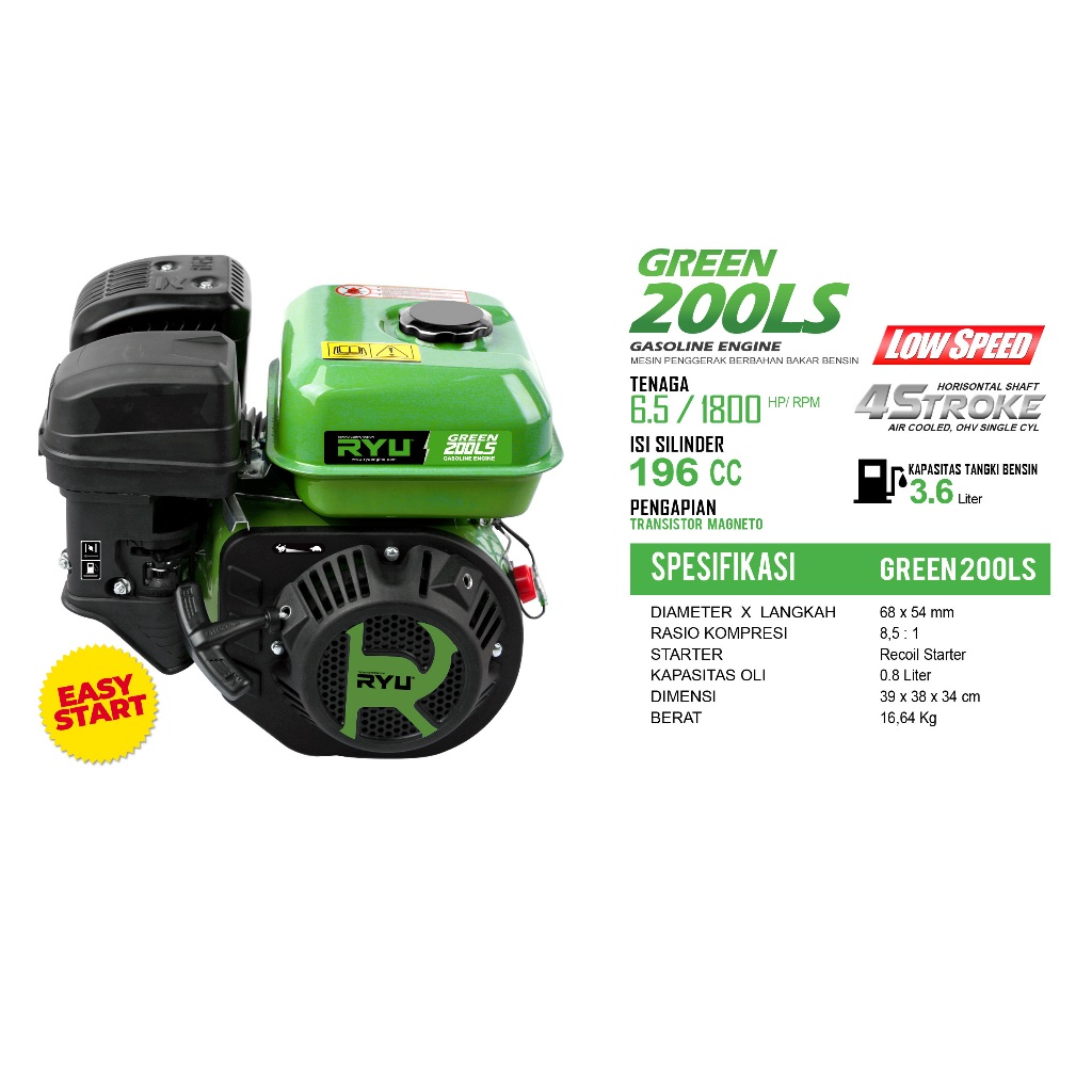 MESIN PENGGERAK/GASOLINE ENGINE GREEN200 (LS) - RYU