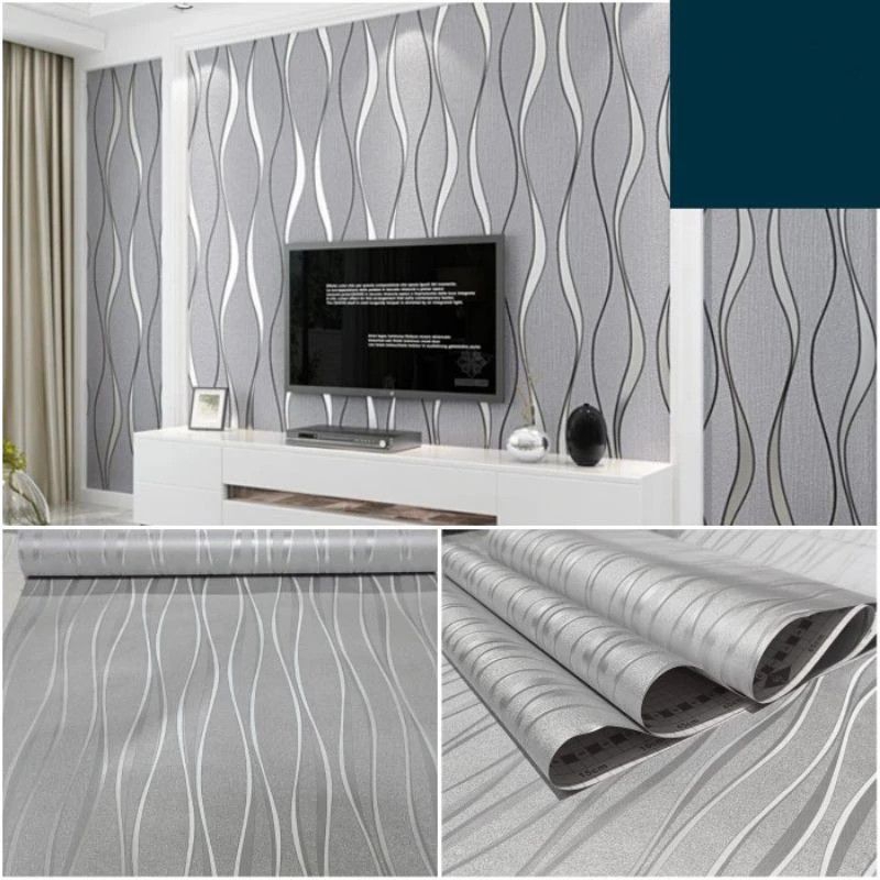 Wallpaper Aesthetic COD.. BAYAR DI TEMPAT.. WALLPAPER STICKER DINDING SILVER GARIS GELOMBANG SALUR M