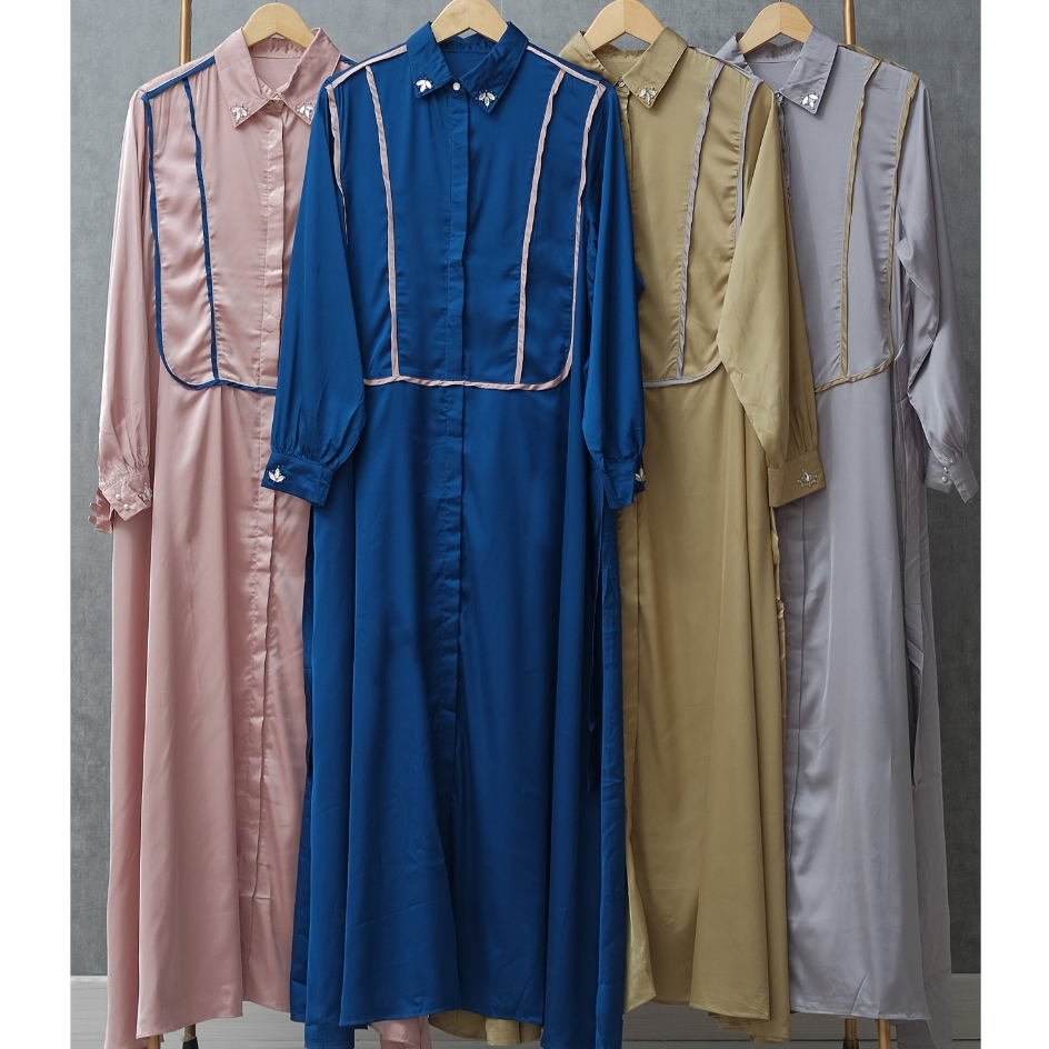 Ofcourse Emmy Dress Gamis Muslim Wanita Bahan Armani Silk Polos Kombinasi | Gamis Pesta Remaja