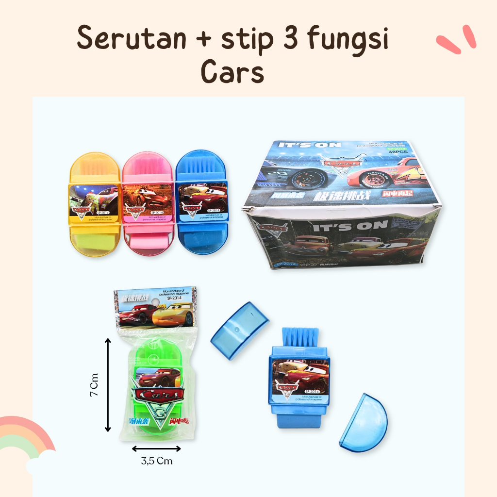 

Grosir isi 1152 pcs 3 in Serutan + Penghapus + Sikat Pembersih Mix Motif
