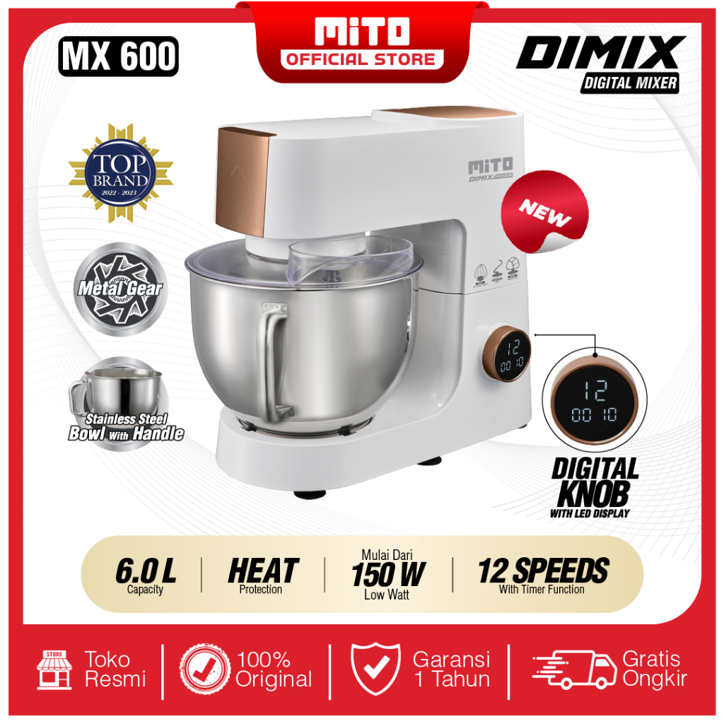 MITO MITOCHIBA STAND MIXER DIMIX MX 600 MX 600 DIMIX GARANSI RESMI PENGADON KUE KAPASITAS 6 LITERL