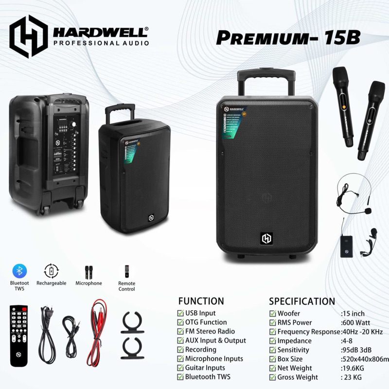 speaker portable hardwell premium 15b original 15 inch speaker hardwell premium 15