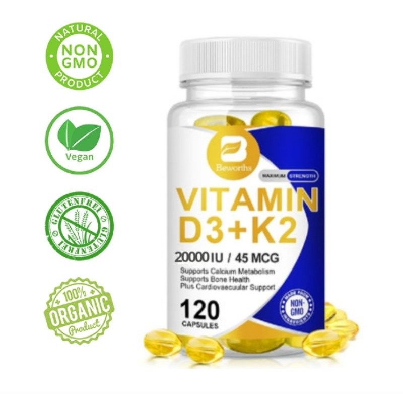 20,0000iu VITAMIN | D3(20000iu) Plus Vitamin K2(Mk7) Vitamin D3 K2 Original Softgels Immune Boost Vi