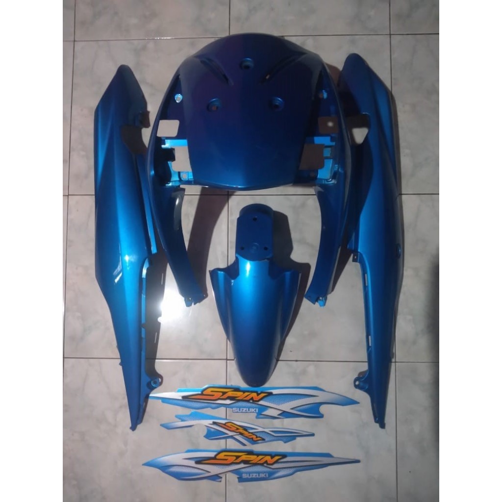 (SECOND) COVER BODY SPIN 125 WARNA BIRU ORIGINAL SGP PLUS STRIPING