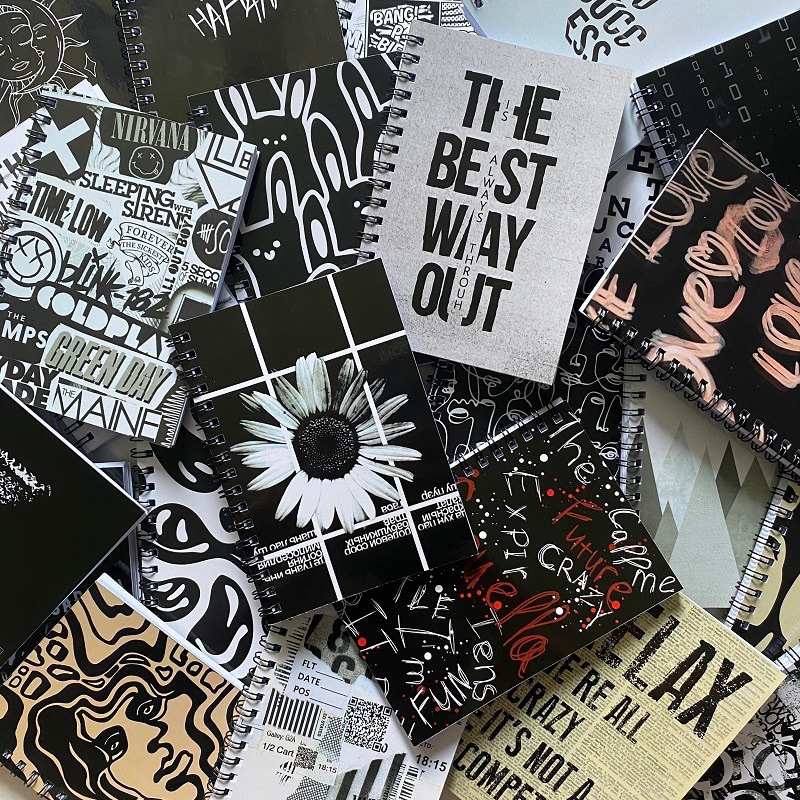 

NOTEBOOK NOTES BOOK CUSTOM KECIL A6 MONOCHROME BLACK WHITE JURNAL JOURNAL BUKU CATATAN BUKU TULIS DIARY AGENDA PLANNER SPIRAL AESTHETIC