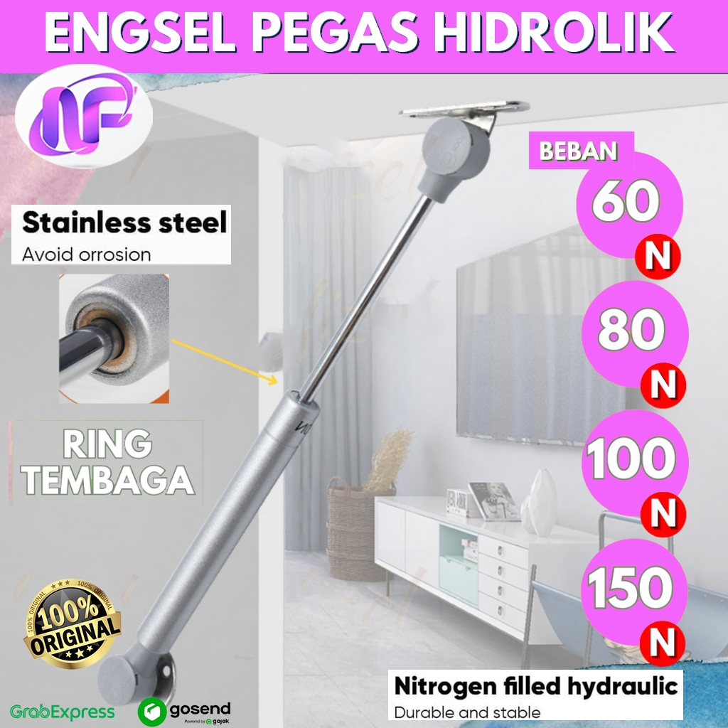 Engsel Pegas Hidrolik 100N Pintu Lemari Kitchen Set Hidrolic Jok Motor Otomatis Gas Spring Slow Moti