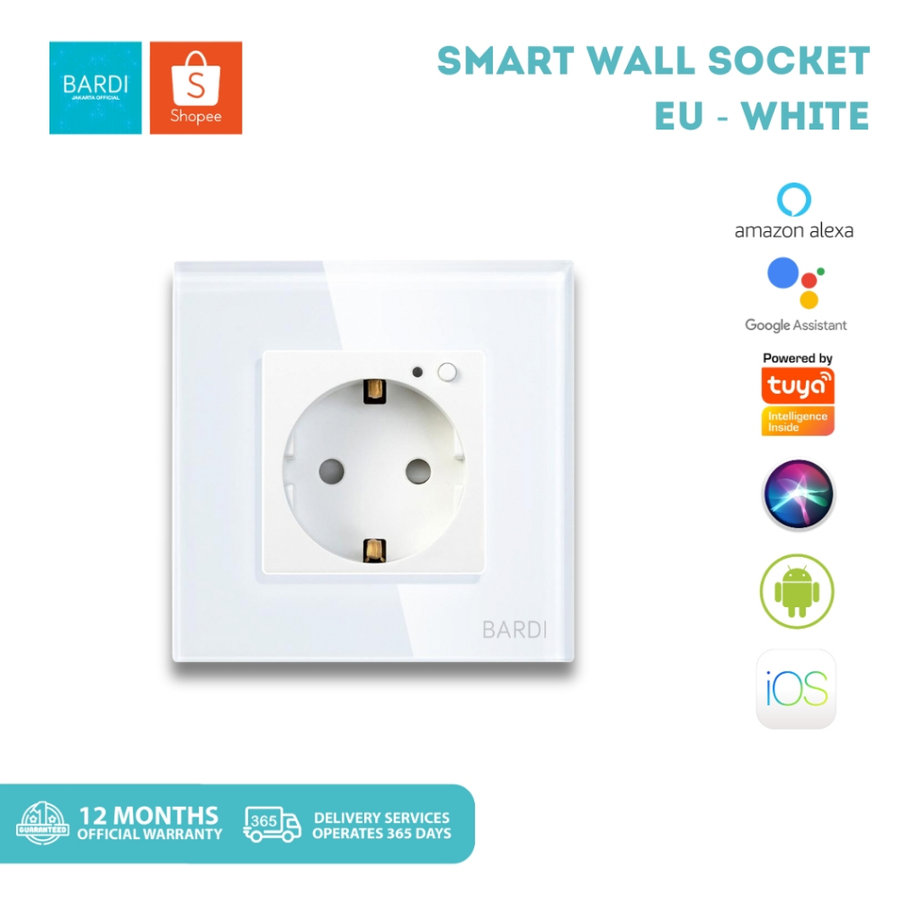 BARDI Smart Wall Socket Wifi EU White Putih Soket Stop Kontak Timer Steker Otomatis On Off Wireless