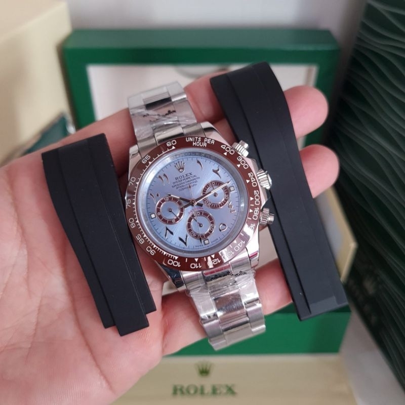 Jam tangan Automatic RX Daytona Ice blue Arabic Stainless steel Extra rubber fullset
