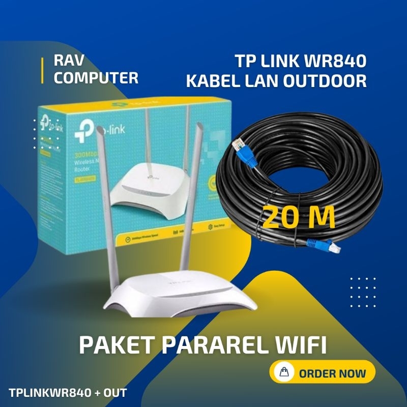 PAKET PARAREL WIFI TP LINK WR 840 + KABEL LAN 20 METER SPECTRA OUTDOOR RAV COMPUTER