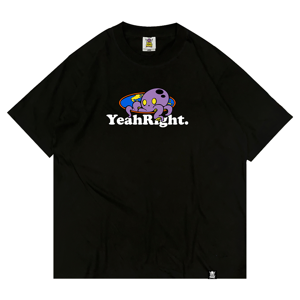 YEAH RIGHT Globe T shirt Black - Kaos Hitam Cotton Combed 24s Unisex