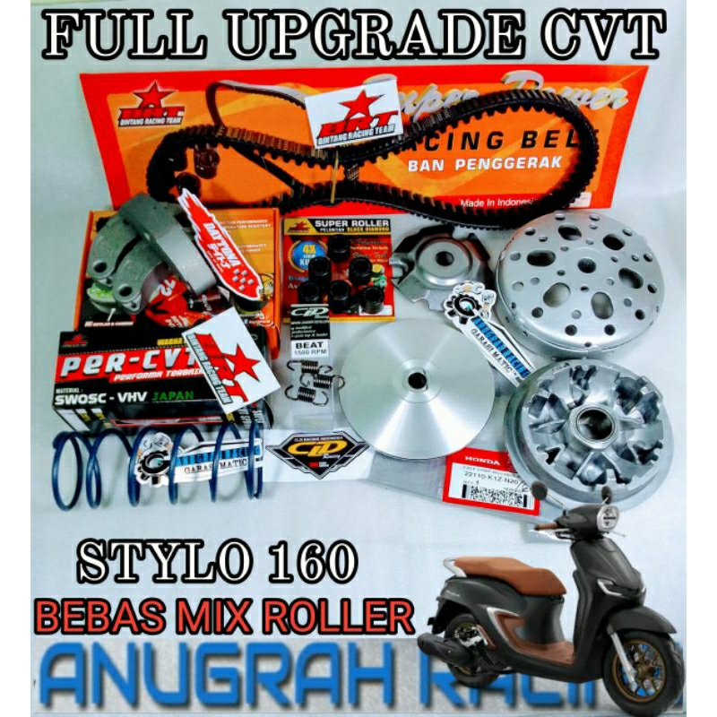 FULL UPGRADE CVT KIRIAN KODE K1Z STYLO 160 PCX 160 VARIO 160 ADV 160 UKURAN ROLLER 11 12 13 14 15 GR